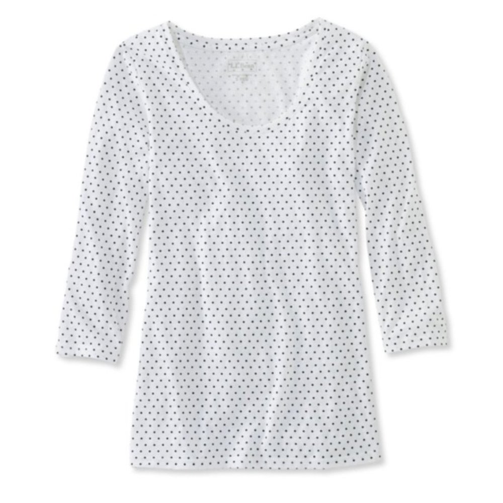L.L. Bean White Polka Dot 3/4 Sleeve Tee large
